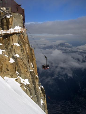 Photographic Print: Cable Car Approaching Aiguille Du Midi Summit, Chamonix-Mont-Blanc, French Alps, France, Europe by Richardson Peter: 12x9in