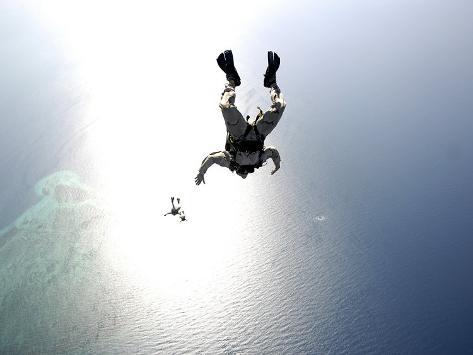 Photographic Print: U.S. Air Force Pararescuemen Conducting a Pararescue Training Jump from an Hc-130 Hercules: 24x18in
