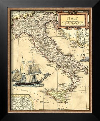 Framed Art Print: Italy Map: 17x14in