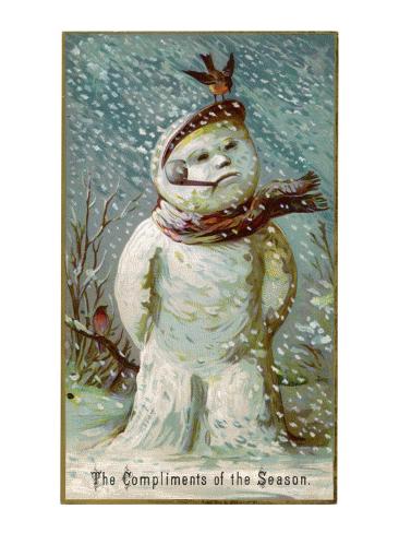 Giclee Print: Snowman on His Own in the Snow, with His Scarf, Hat and Pipe: 24x18in