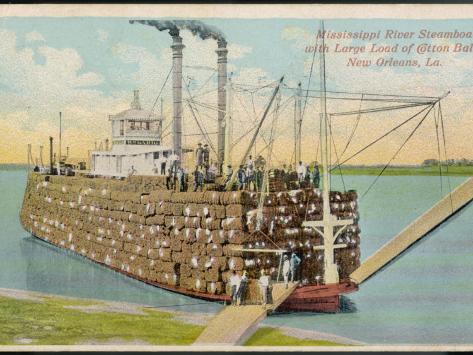 Photographic Print: A Mississippi River Steamer Fully Laden with Bales of Cotton, at New Orleans, Louisiana: 24x18in