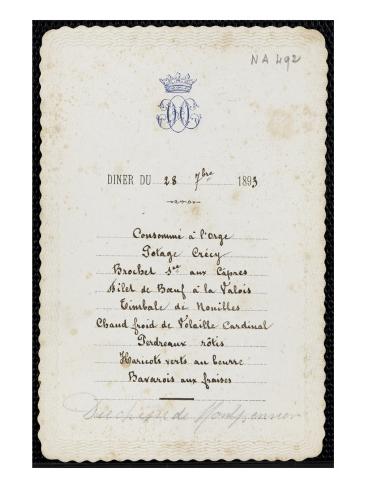 Giclee Print: Un menu du duc d'Aumale au château de Chantilly de juillet 1893 à octobre 1894, : 24x18in