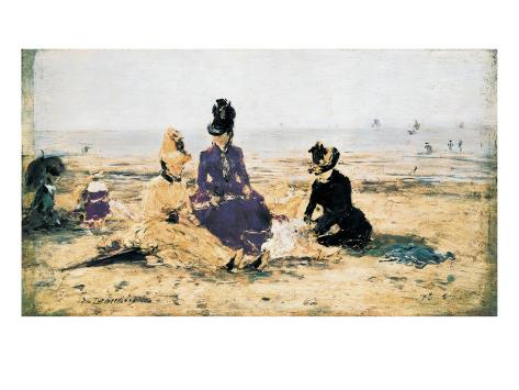 Art Print: On the Beach at Trouville by Eug?ne Boudin: 24x18in