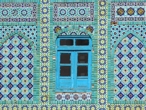 Photographic Print: Intricate Tiling Round a Blue Window at the Shrine of Hazrat Ali by Jane Sweeney: 24x18in