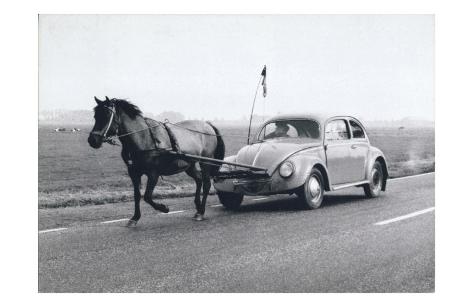 Art Print: Pony Pulling Volkswagon, France Art Print: 11x17in