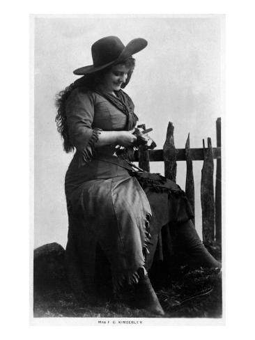 Art Print: Cowgirl Portrait - Miss F G Kimberley Cutting an Apple by Lantern Press: 24x18in