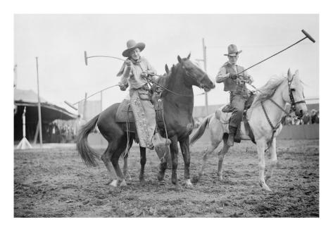 Art Print: Wild West Polo Played By Cowboys on Horses at Coney Island: 24x18in