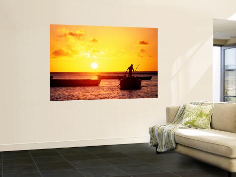 Wall Mural: Boats on Sea at Sunset Wall Decal by Tom Cockrem: 72x48in