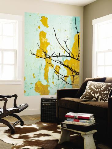 Wall Mural: Detail of Tree Branch Against Wall with Peeling Paint by Rachel Lewis: 72x48in