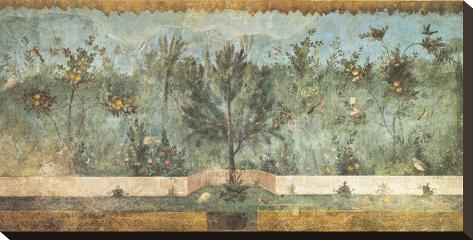 Stretched Canvas Print: Pompeian Art, Garden Fresco II: 11x22in