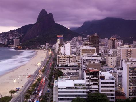 Photographic Print: Brazil, Rio De Janeiro, View of Leblon Beach and Two Brothers Mountain - Dois Irmaos by Jane Sweeney: 24x18in