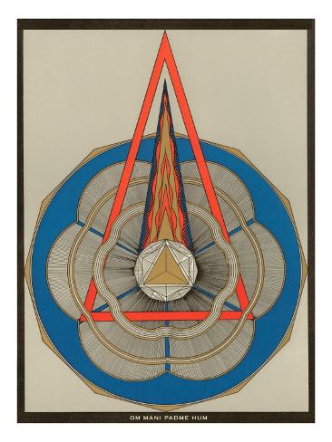 Art Print: Geometric Representation of Om Mani Padme Hum Mantra: 24x18in