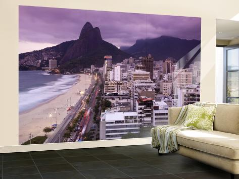 Wall Mural - Large: Brazil, Rio De Janeiro, View of Leblon Beach and Two Brothers Mountain - Dois Irmaos by Jane Sweeney: 144x96in