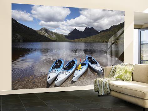 Wall Mural - Large: Kayaks, Cradle Mountain and Dove Lake Wall Decal by David Wall: 144x96in