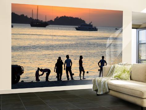 Wall Mural - Large: People on Patong Beach Silhouetted at Sunset by Austin Bush: 144x96in