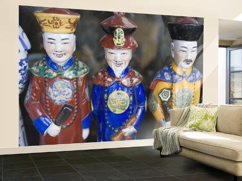 Wall Mural - Large: Three Porcelain Qing Dynasty Emperor Figurines at Yu Yuan Bazaaar, Old Shanghai by Greg Elms: 144x96in