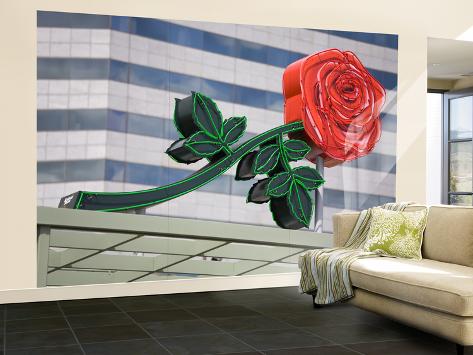 Wall Mural - Large: Neon Rose Sign in Waterfront Park Wall Sticker by Richard Cummins: 144x96in