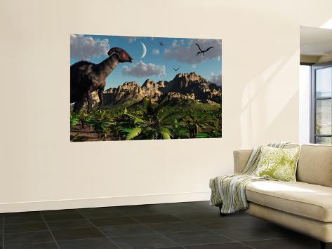 Wall Mural: A Parasaurolophus Dinosaur During the Late Cretaceous Period by Stocktrek Images: 72x48in