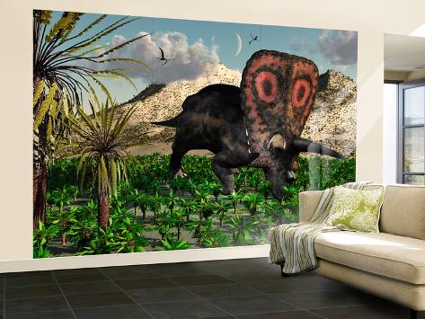 Wall Mural - Large: A Lone Torosaurus Dinosaur Feeding on Plants by Stocktrek Images: 144x96in