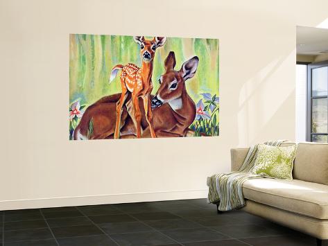 Giant Art Print: Doe and Fawn in Forest, June 1, 1940 by Paul Bransom: 72x48in