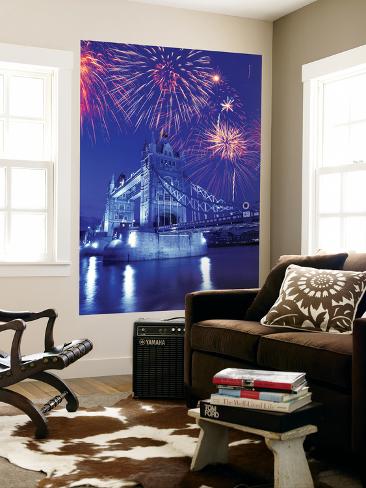 Giant Art Print: Fireworks Over the Tower Bridge, London, Great Britain, UK by Jim Zuckerman: 72x48in