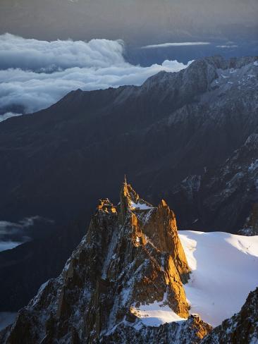 Photographic Print: Sunrise on Aiguille Du Midi Cable Car Station, Mont Blanc Range, Chamonix, French Alps, France by Christian Kober: 24x18in