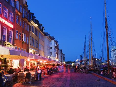 Photographic Print: Outdoor Dining and Boats in Nyhavn Harbour, Copenhagen, Denmark, Scandinavia, Europe by Christian Kober: 24x18in