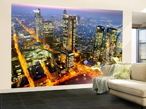 Wall Mural - Large: The Frankfurt, Germany, Skyline is Seen at Sunset: 144x96in