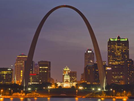 Photographic Print: The Gateway Arch and St Louis Skyline Reflect into the Mississippi River, St Louis, Missouri, Usa by Chuck Haney: 24x18in