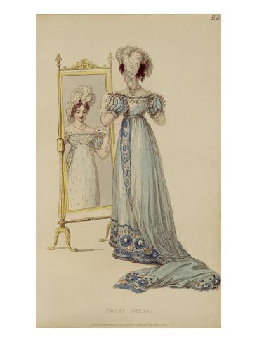 Giclee Print: Court Dress, Fashion Plate from Ackermann's Repository of Arts (Coloured Engraving) by English: 24x18in