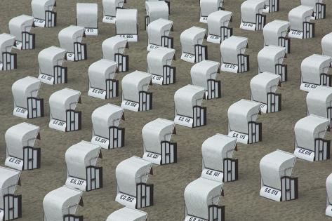 Photographic Print: Germany strandkorbe beach chairs on beach by Charles Bowman: 24x16in