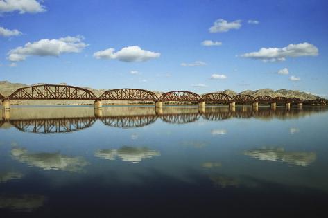 Photographic Print: Kalabagh road and rail bridge Pakistan by Charles Bowman: 24x16in