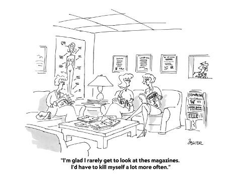 Premium Giclee Print: I'm glad I rarely get to look at thes magazines. I'd have to kill myself … - Cartoon by Jack Ziegler: 12x9in