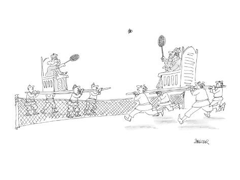 Premium Giclee Print: A king and queen play tennis, being carried around the court by servants. - Cartoon by Jack Ziegler: 12x9in