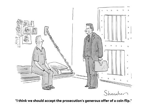 Premium Giclee Print: I think we should accept the prosecution's generous offer of a coin flip. - Cartoon by Danny Shanahan: 12x9in