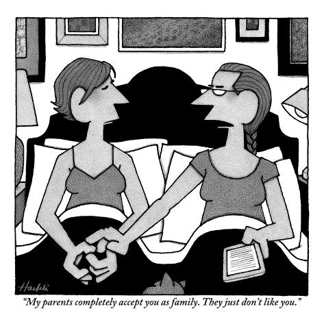 Premium Giclee Print: My parents completely accept you as family. They just don't like you. - New Yorker Cartoon by William Haefeli: 12x12in