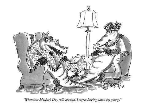 Premium Giclee Print: Whenever Mother's Day rolls around, I regret having eaten my young. - New Yorker Cartoon by Edward Frascino: 12x9in