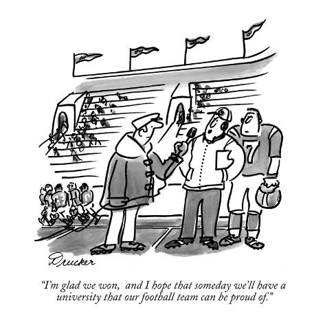 Premium Giclee Print: I'm glad we won, and I hope that someday we'll have a university that ou… - New Yorker Cartoon by Boris Drucker: 12x12in