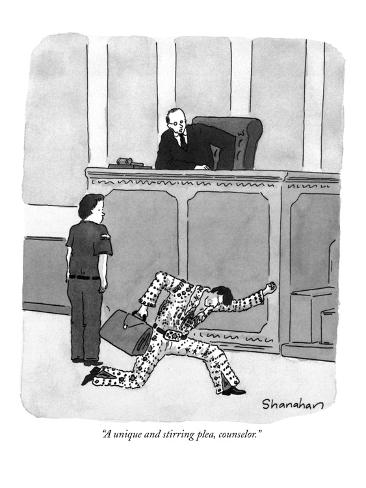 Premium Giclee Print: A unique and stirring plea, counsellor. - New Yorker Cartoon by Danny Shanahan: 12x9in