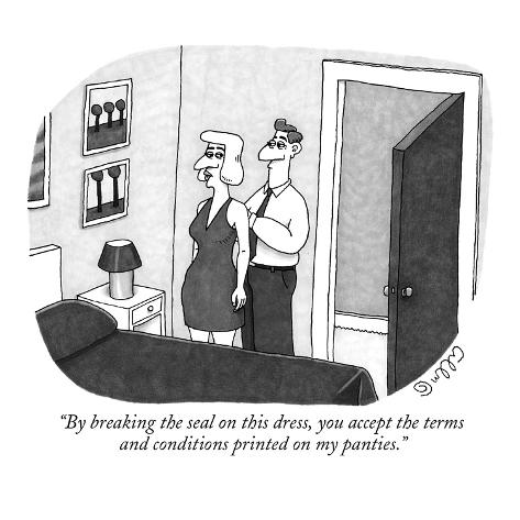 Premium Giclee Print: By breaking the seal on this dress, you accept the terms and conditions p… - New Yorker Cartoon by J.C. Duffy: 12x12in
