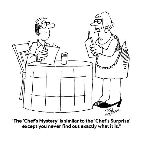 Premium Giclee Print: The 'Chef's Mystery' is similar to the 'Chef's Surprise' except you never… - Cartoon by Bob Zahn: 12x12in