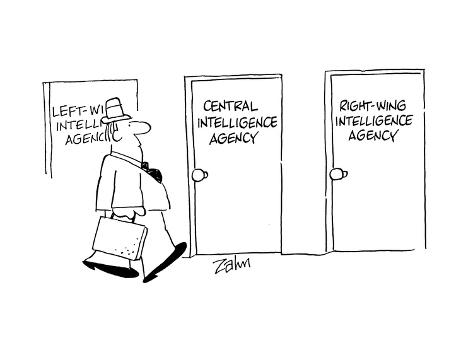 Premium Giclee Print: Door signs: Left Wing Intelligence Agency, Central Intelligence Agency, Ri… - Cartoon by Bob Zahn: 12x9in