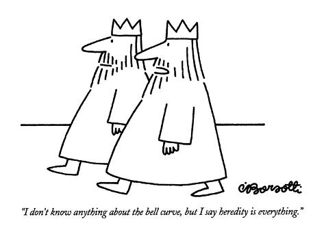 Premium Giclee Print: I don't know anything about the bell curve, but I say heredity is everyth… - New Yorker Cartoon by Charles Barsotti: 12x9in