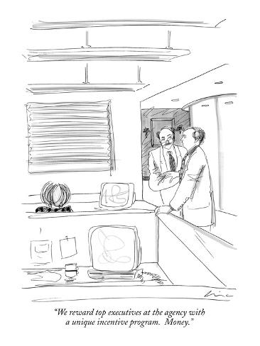 Art.com Premium giclee print: we reward top executives at the agency with a unique incentive program. m… - new yorker cartoon by richard cline: 12x9in