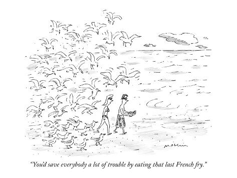 Premium Giclee Print: You'd save everybody a lot of trouble by eating that last French fry. - New Yorker Cartoon by Michael Maslin: 12x9in