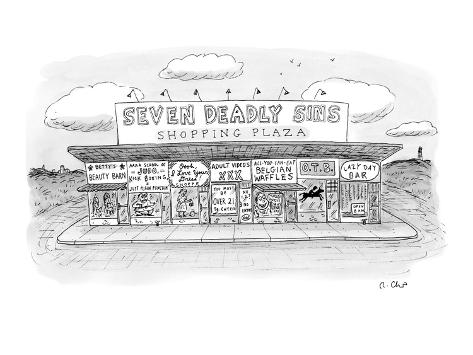 Premium Giclee Print: Seven Deadly Sins Shopping Plaza - New Yorker Cartoon by Roz Chast: 12x9in