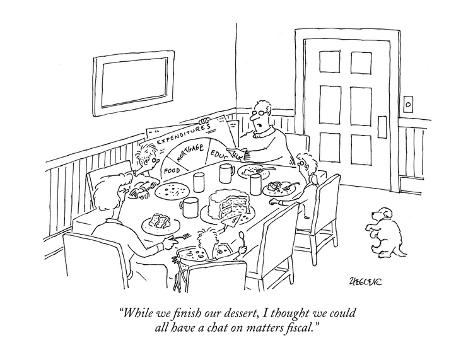 Premium Giclee Print: While we finish our dessert, I thought we could all have a chat on matter… - New Yorker Cartoon by Jack Ziegler: 12x9in
