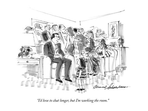 Premium Giclee Print: I'd love to chat longer, but I'm working the room. - New Yorker Cartoon by Bernard Schoenbaum: 12x9in