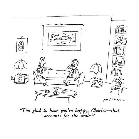 Premium Giclee Print: I'm glad to hear you're happy, Charles-that accounts for the smile. - New Yorker Cartoon by Michael Maslin: 12x12in
