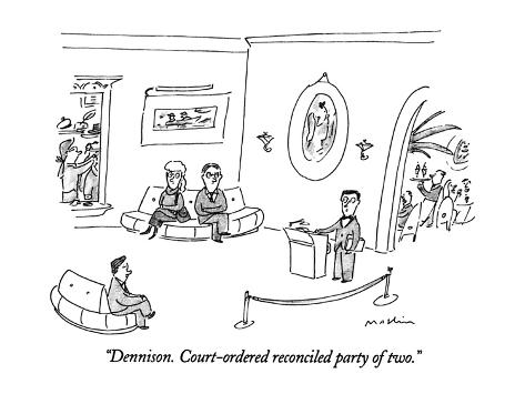 Premium Giclee Print: Dennison. Court-ordered reconciled party of two. - New Yorker Cartoon by Michael Maslin: 12x9in